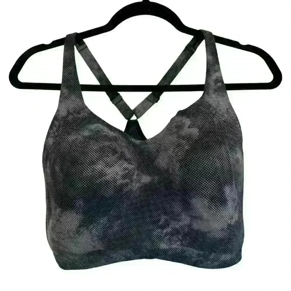 ATHLETA Printed Advance Bra Size 38DD Black Gray Adjustable Straps